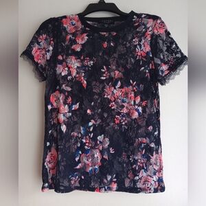 Floral Lace Top - Black and Pink